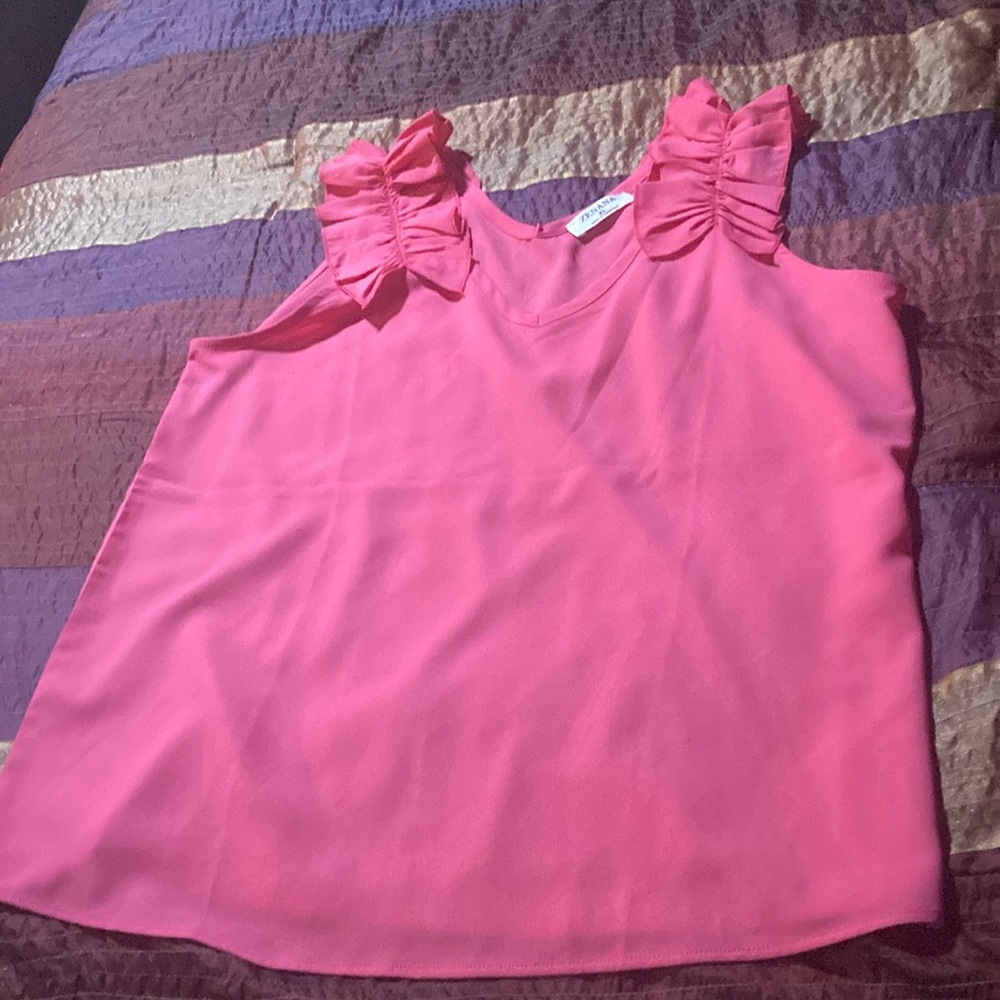 Zenana Outfitters Pink Ruffle Sleeve Blouse